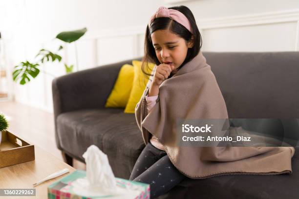 Sad Child Suffering From The Flu Stock Photo - Download Image Now - Child, Coughing, Cold And Flu