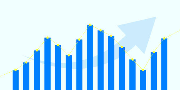 웹 사이트, 프로젝트, 프리젠 테이션을위한 평평한 스타일의 디자인에서 성장 또는 하락의 주식 시장 투자 거래 그래프 차트. eps 10 벡터 일러스트레이션. - recovery finance business line graph stock illustrations