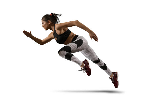 istock Woman running on isolated on white background 1360232763