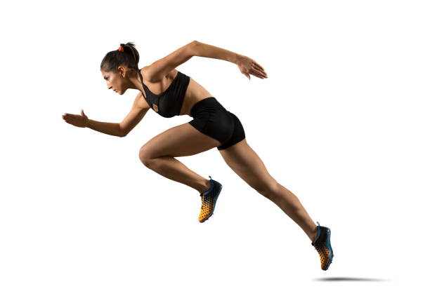 istock Sporty woman running. Isolated on white background 1360232765