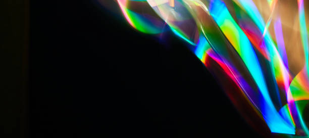 istock Blurred bright rainbow light. Lens or prism dynamic flare. Draving shiny spots. Dark background. Illuminated burst of multicolor light. 1360239167