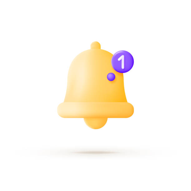 istock Yellow 3D bell icon. Social media notice event reminder. Message notification icon. Simple illustration. Isolated object. Call icon vector 1360240199