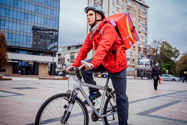 istock Food delivery on bicycle 1360240623