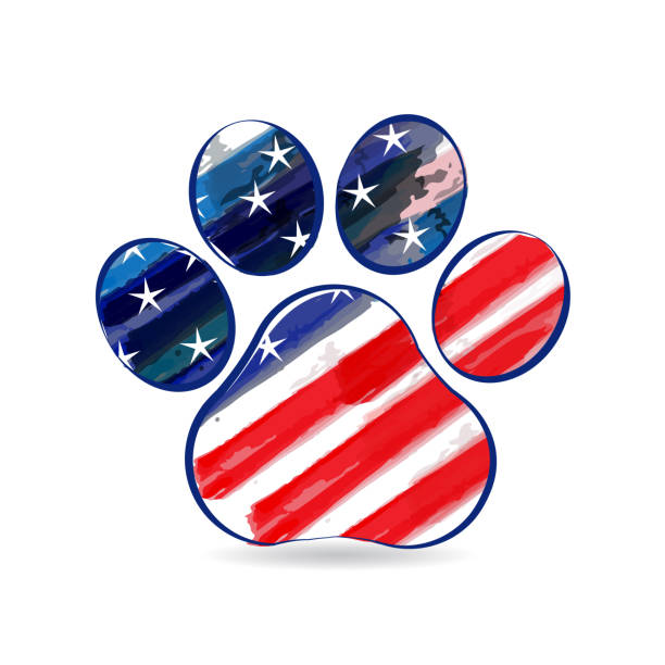 발자국 미국 국기 미국 수채화 아이콘 벡터 - dog patriotism flag politics stock illustrations