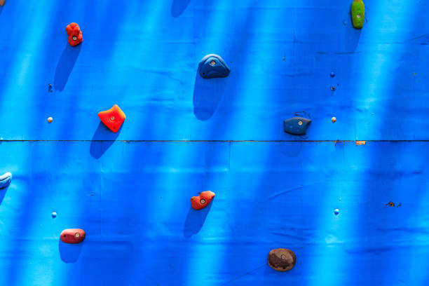Looking up at a Wooden Climbing Wall with Climbing Hand Holds