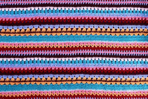 istock Crochet texture of colored striped knitted fabric 1360251790