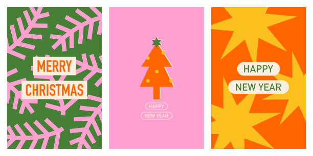 zestaw kartek świątecznych i noworocznych - calendar holiday december christmas stock illustrations