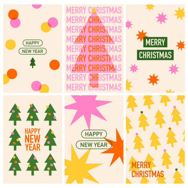Set of Christmas and New Year cards. Vector illustration