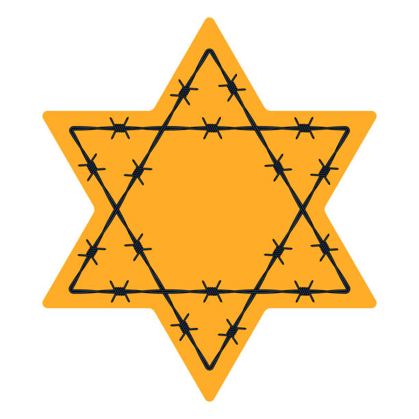 ilustrações de stock, clip art, desenhos animados e ícones de barbed wire yellow hexagram - holocaust
