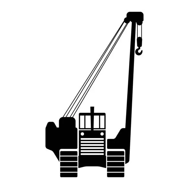 Vector illustration of Pipelayer icon. Black silhouette. Front view. Tractor bulldozer. Vector graphic illustration. Isolated object on a white background. Isolate.