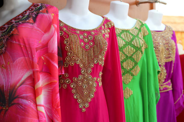istock Traditional arabic dresses at a bazaar in Dubai 1360260806