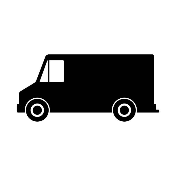 illustrazioni stock, clip art, cartoni animati e icone di tendenza di icona del furgone cargo. siluetta nera. vista laterale. disegno grafico vettoriale. oggetto isolato su sfondo bianco. isolare. - food truck