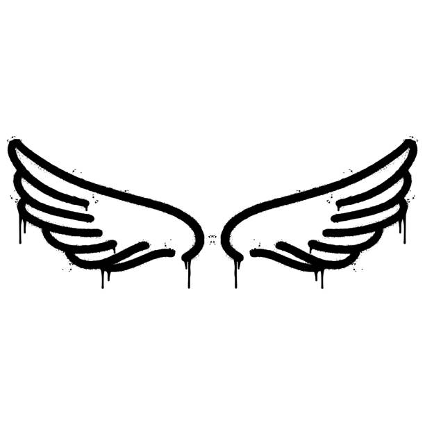 graffiti spray Wings with over spray in black over white. vector illustration. graffiti spray Wings with over spray in black over white. vector illustration. animal limb stock illustrations