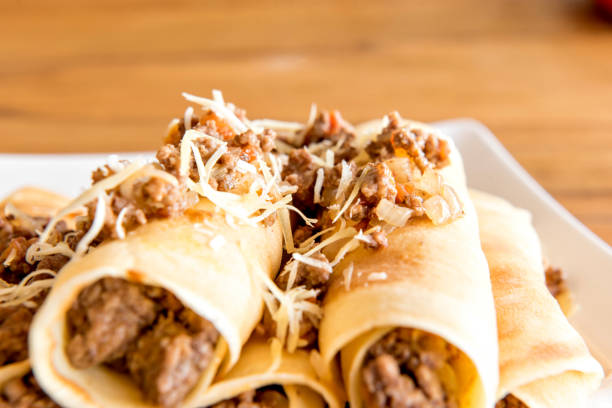 istock Meat pancake, typical Brazilian pancake, cheese and meat, selective focus. 1360265842