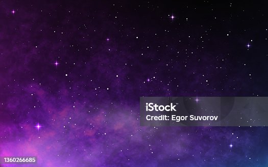 istock Night sky. Realistic starry cosmos texture. Magic glowing galaxy with bright stars. Shining space background with constellations. Infinite universe. Vector illustration 1360266685