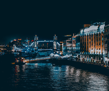 Pictures of the London City by day and night around the Tower Bridge