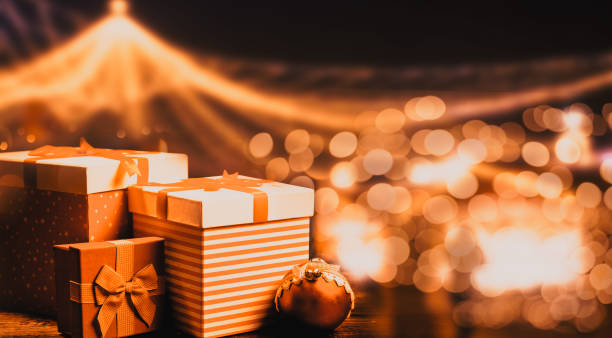 istock gift boxes at a Christmas market 1360270196