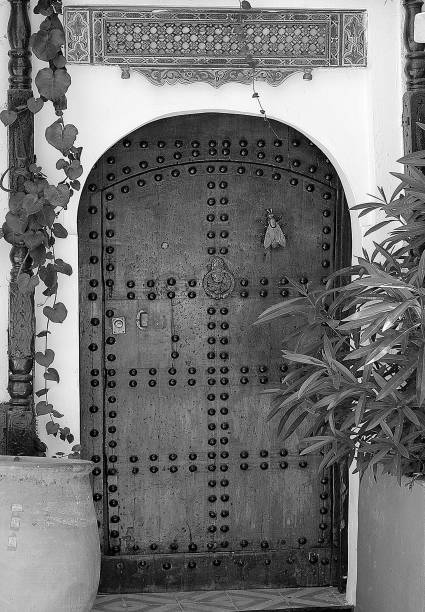 istock The traditional and handcrafted door in Morocco in black and white 1360278607