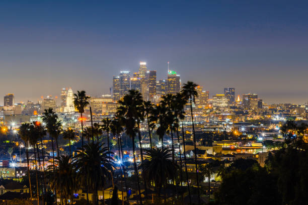 istock Downtown Los Angeles Skyline with Palms 1360279392