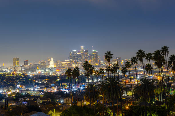 istock Downtown Los Angeles Skyline with Palms 1360279394