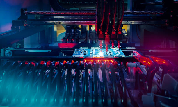 istock Production of electronic chips and boards on automatic SMT machine 1360280154