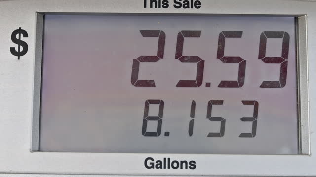 Gasoline price counter on display showing gas price