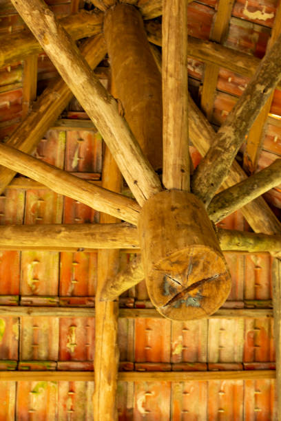 istock Holding wooden ceiling structure in the gazebo. Garden interior 1360286513