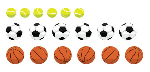 Vector illustration of 3D Ball Tennis Soccer Basketball Rotation Cartoon Vector Illustration