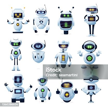 istock Robots and chatbots, cartoon AI bots and cyborgs 1360286654