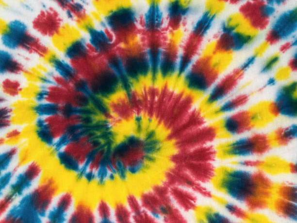 istock Tie dye-style pattern on fabric from a large number of colors. Flat lay. 1360287401