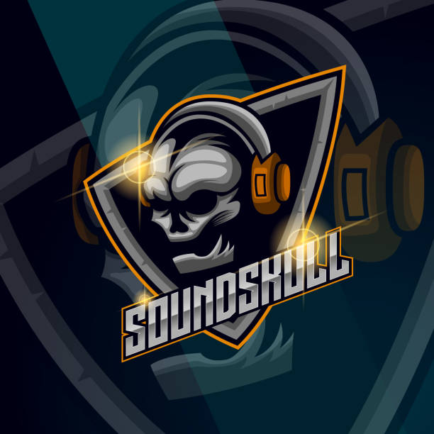 ilustraciones, imágenes clip art, dibujos animados e iconos de stock de ilustración vectorial de plantilla de diseño de sound skull - hockey mask audio