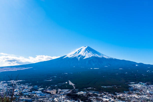 istock Mountain Fuji and city in winter 1360290218