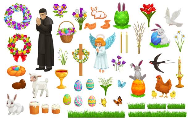 bildbanksillustrationer, clip art samt tecknat material och ikoner med easter holiday vector characters and symbols - easter egg