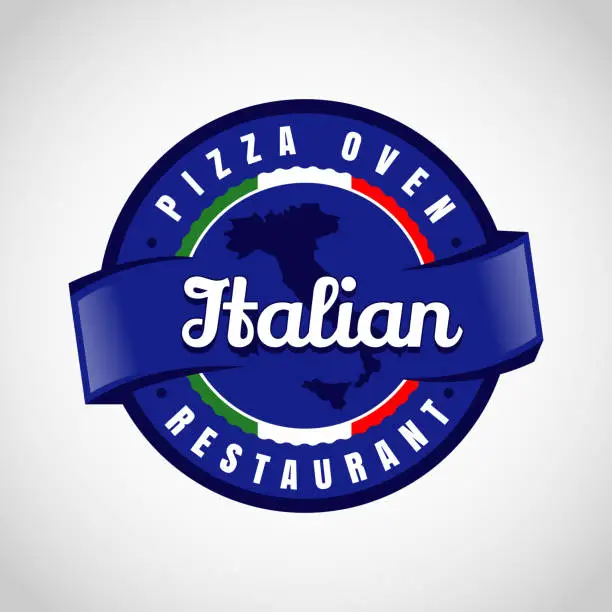 Vector illustration of Italian Blue Pizza Emblem Logo Sign Symbol Icon