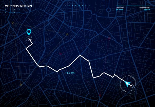 illustrations, cliparts, dessins animés et icônes de interface de navigation de la carte de la ville écran de navigation gps - système gps