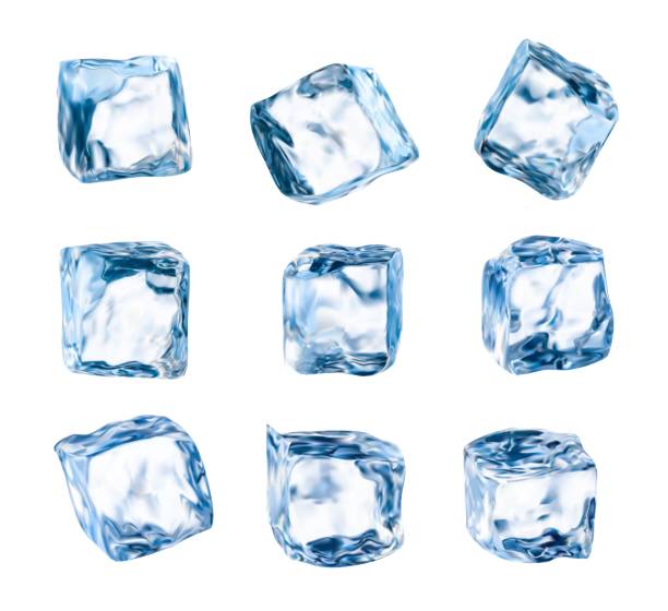 ilustraciones, imágenes clip art, dibujos animados e iconos de stock de cubitos de hielo aislados, bloques de hielo de cristal realistas - hielo
