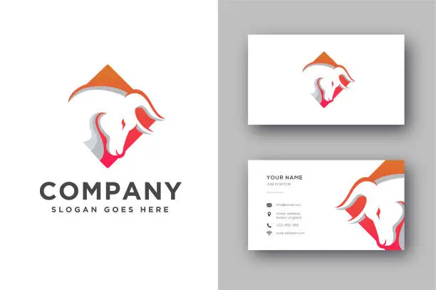 Vector illustration of Modern geometric bull logo icon vector template and business card template