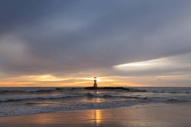 Landscape of Khaolak lighthouse and colorful sky in twilight time