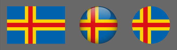 Aland National Flag Set Collection National Flag Set Collection, 3D Rounded, Flat Rounded and Original Size Ratio. åland islands stock illustrations