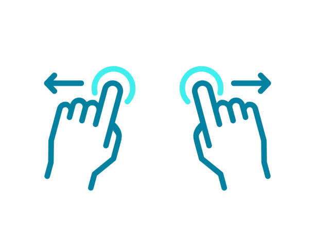 stockillustraties, clipart, cartoons en iconen met swipe gesture line icon. two hands zoom out touch screen. mobile phone or tablet interface. - uitzoomen