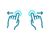 istock Swipe gesture line icon. Two hands zoom out touch screen. Mobile phone or tablet interface. 1360316614