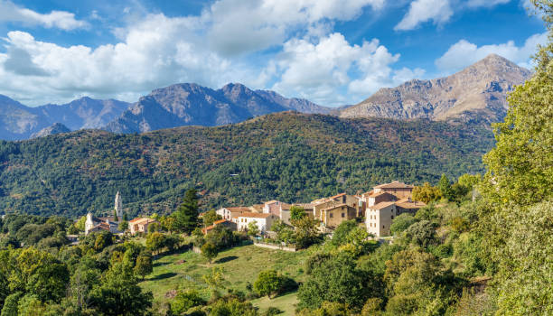 Landscape with Olmi Cappella village, Corsica Landscape with Olmi Cappella village, Corsica island, France haute corse photos stock pictures, royalty-free photos & images