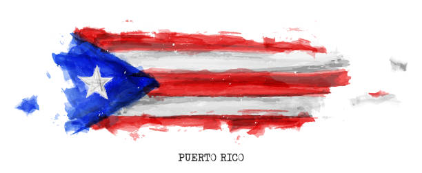 puerto rico flaga i mapa akwarela projekt malowania . realistyczny kształt kraju rysunku . białe izolowane tło . wektor. - portoryko obrazy stock illustrations