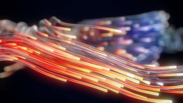 glowing glass trails. fiber optic technology concept with multiple lines. 3d illustration