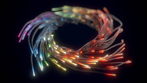 istock glowing glass trails. fiber optic technology concept with multiple lines. 3d illustration 1360317910