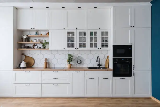 Photo of Modern home kitchen interior design in white tones