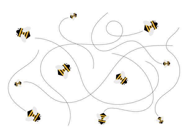 ilustrações de stock, clip art, desenhos animados e ícones de abstract flying bees swarm isolated - swarm of bees