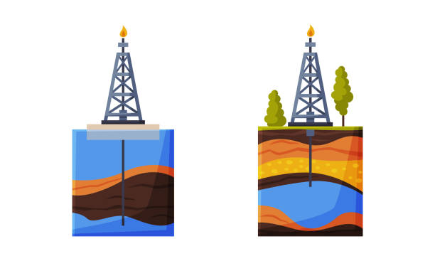 istock Geology Instrument and Tool with Tower or Picket and Ground Level Cross Section Vector Set 1360328419