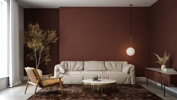 istock Minimalist Interior of modern living room 3D rendering 1360329632