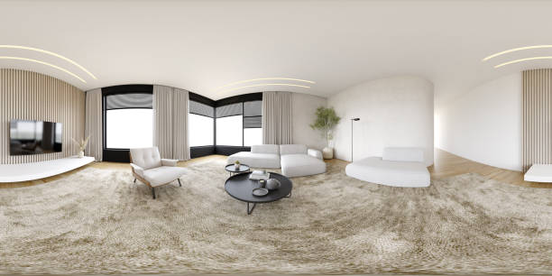 istock 360 panorana of modern interior room 3D rendering 1360329732